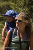 Hiking Sagehen Creek Trail, Truckee, California Woman hiking with her child on the Sagehen Creek Trail, Tahoe National Forest, California