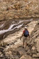 Hiker, Canyon Creek, California Woman hiking along Canyon Creek, Tahoe National Forest, California