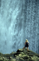 Lake Clementine Falls, Auburn, California Hiker viewing the spillway at Clementine Dam, on the north fork of the American River, Auburn, California