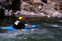 Kayaking the Yuba River, California Man Kayaking on the Middle Fork of the Yuba River, Nevada County, California