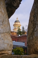 DT-CA-2132 Historic Auburn Courthouse framed by the statue of gold miner Claude Chana, Auburn, California.